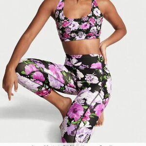 Victoria's Secret NWT Black Pink Purple Floral Boho Essential Pocket Leggings